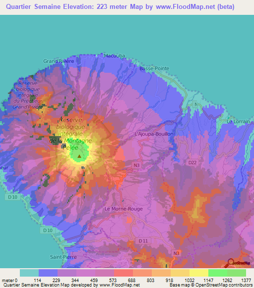 Quartier Semaine,Martinique Elevation Map