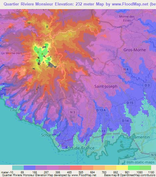 Quartier Riviere Monsieur,Martinique Elevation Map