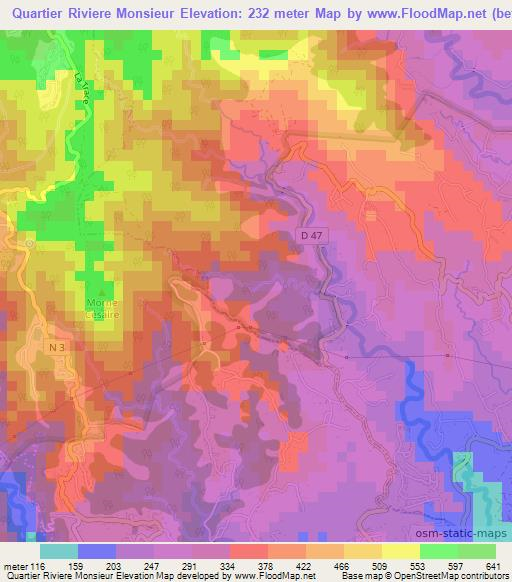 Quartier Riviere Monsieur,Martinique Elevation Map