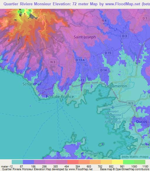 Quartier Riviere Monsieur,Martinique Elevation Map