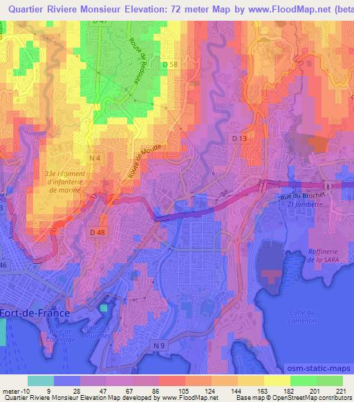 Quartier Riviere Monsieur,Martinique Elevation Map