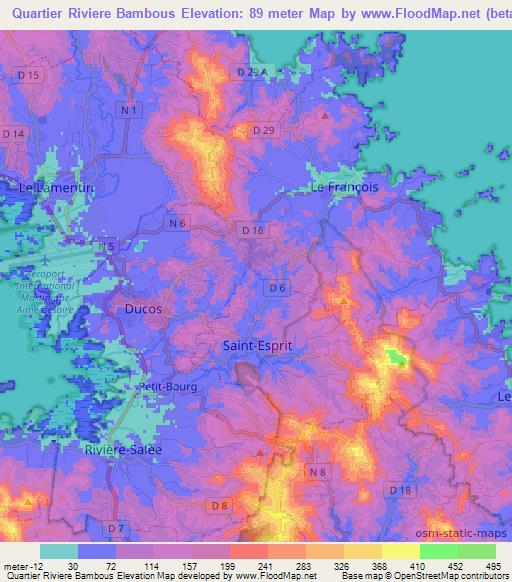 Quartier Riviere Bambous,Martinique Elevation Map