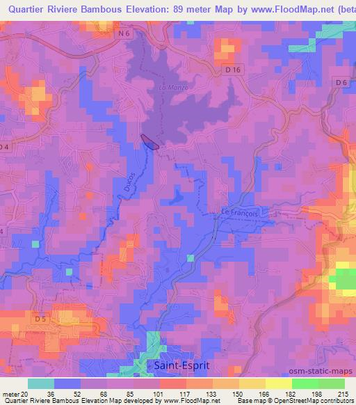 Quartier Riviere Bambous,Martinique Elevation Map