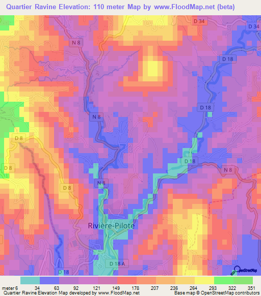 Quartier Ravine,Martinique Elevation Map