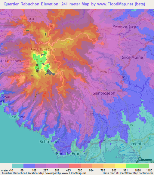 Quartier Rabuchon,Martinique Elevation Map