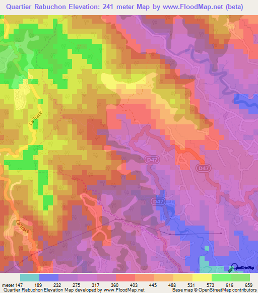 Quartier Rabuchon,Martinique Elevation Map