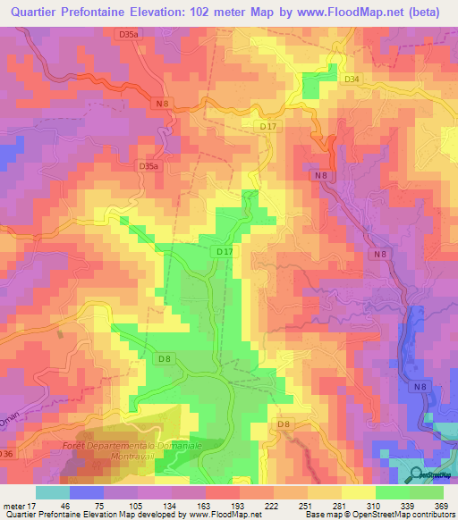 Quartier Prefontaine,Martinique Elevation Map