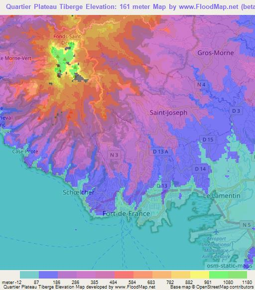 Quartier Plateau Tiberge,Martinique Elevation Map