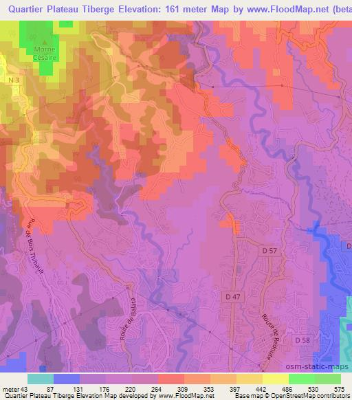 Quartier Plateau Tiberge,Martinique Elevation Map
