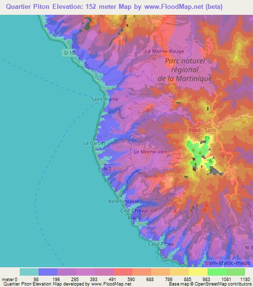 Quartier Piton,Martinique Elevation Map