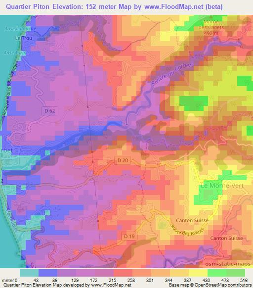 Quartier Piton,Martinique Elevation Map