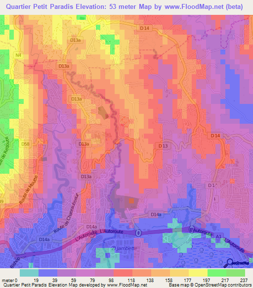 Quartier Petit Paradis,Martinique Elevation Map