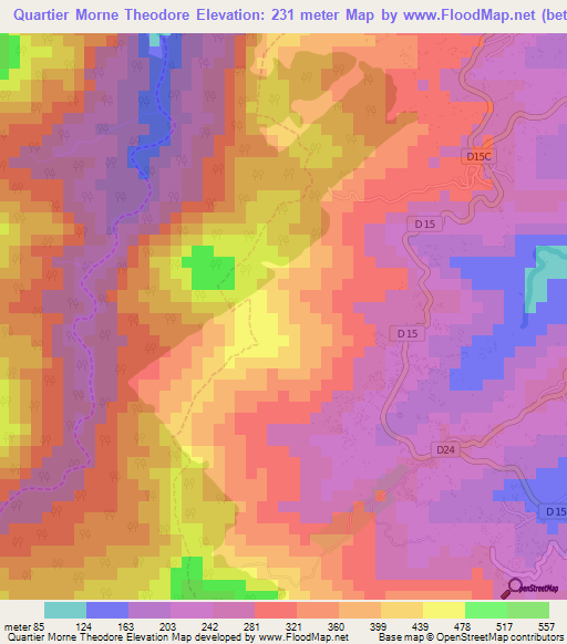 Quartier Morne Theodore,Martinique Elevation Map