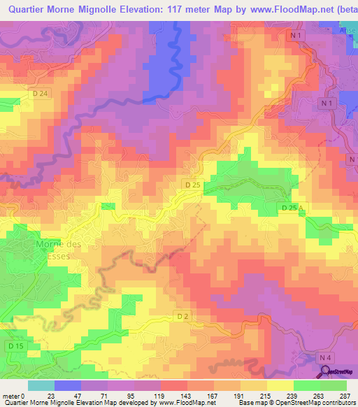 Quartier Morne Mignolle,Martinique Elevation Map