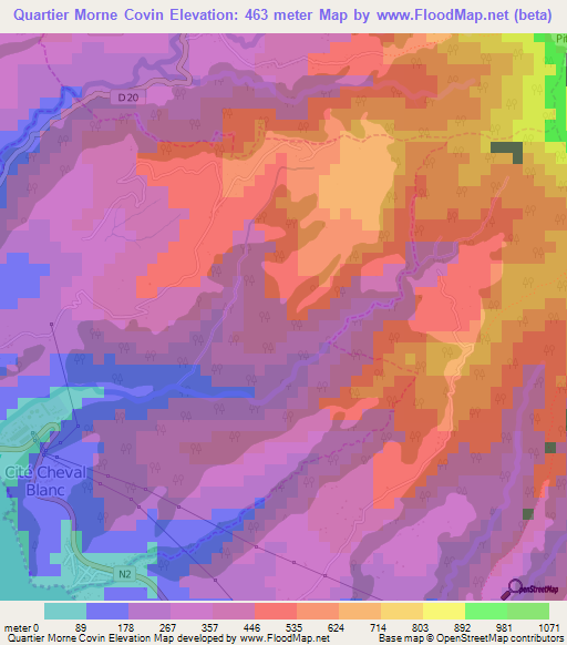 Quartier Morne Covin,Martinique Elevation Map