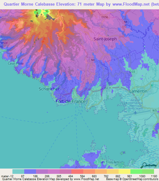 Quartier Morne Calebasse,Martinique Elevation Map