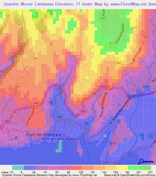 Quartier Morne Calebasse,Martinique Elevation Map