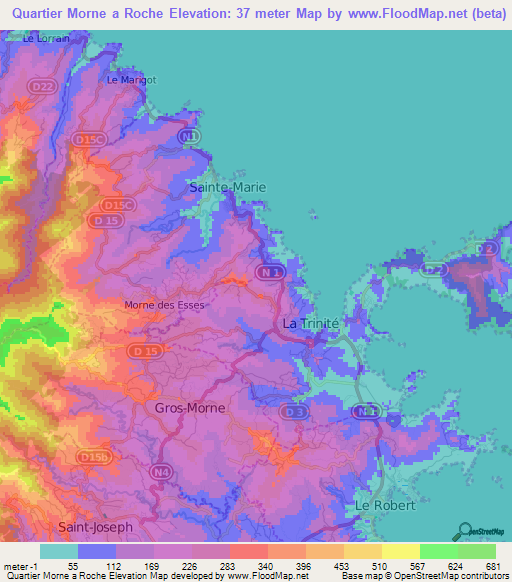 Quartier Morne a Roche,Martinique Elevation Map