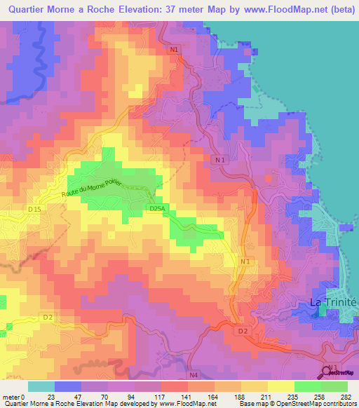 Quartier Morne a Roche,Martinique Elevation Map