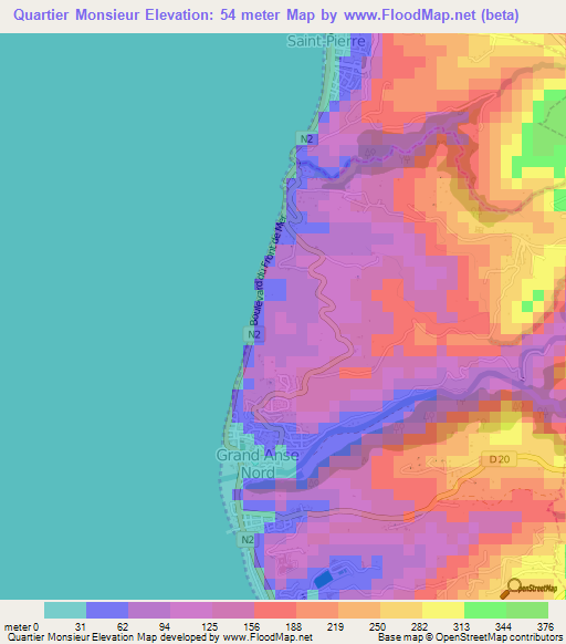 Quartier Monsieur,Martinique Elevation Map