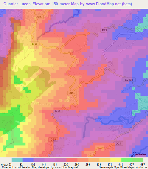 Quartier Lucon,Martinique Elevation Map