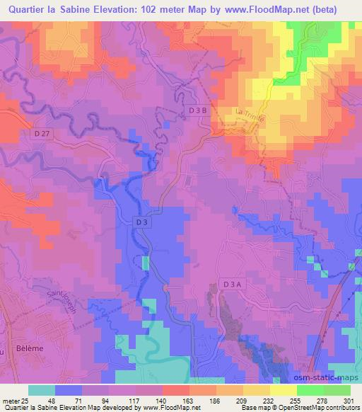 Quartier la Sabine,Martinique Elevation Map