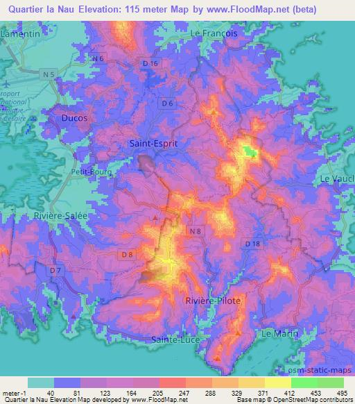 Quartier la Nau,Martinique Elevation Map
