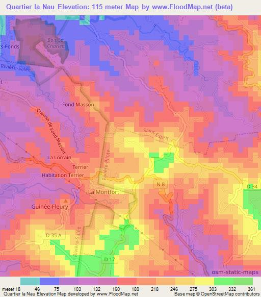 Quartier la Nau,Martinique Elevation Map