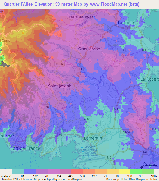 Quartier l'Allee,Martinique Elevation Map