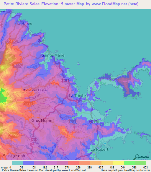 Petite Riviere Salee,Martinique Elevation Map