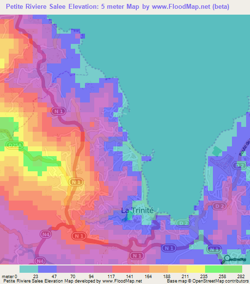 Petite Riviere Salee,Martinique Elevation Map