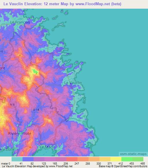 Le Vauclin,Martinique Elevation Map