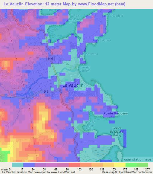Le Vauclin,Martinique Elevation Map