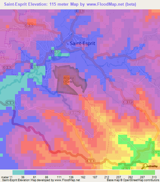 Saint-Esprit,Martinique Elevation Map