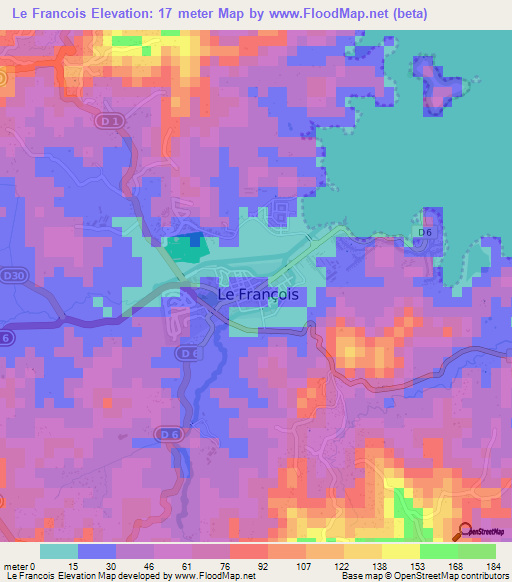 Le Francois,Martinique Elevation Map