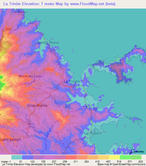 La Trinite,Martinique Elevation Map