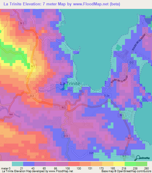 La Trinite,Martinique Elevation Map