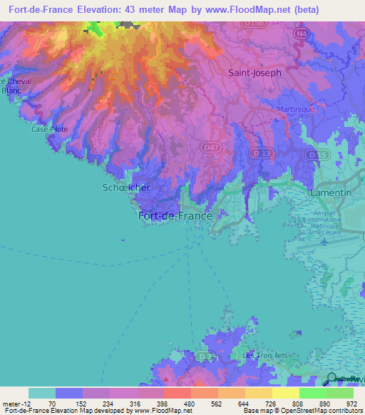 Fort-de-France,Martinique Elevation Map