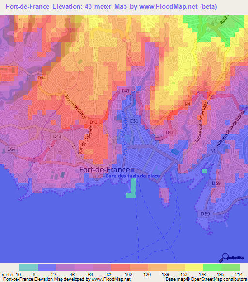 Fort-de-France,Martinique Elevation Map