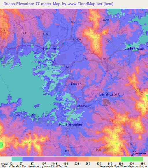 Ducos,Martinique Elevation Map