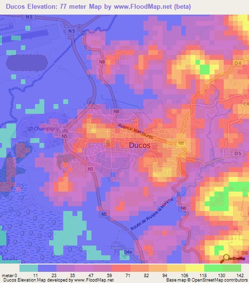 Ducos,Martinique Elevation Map