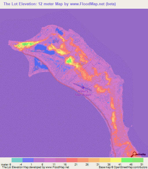 The Lot,Bahamas Elevation Map