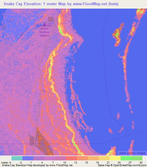 Snake Cay,Bahamas Elevation Map