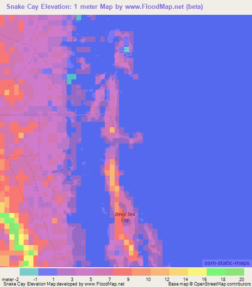 Snake Cay,Bahamas Elevation Map