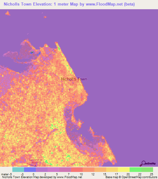 Nicholls Town,Bahamas Elevation Map