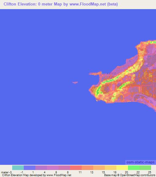 Clifton,Bahamas Elevation Map