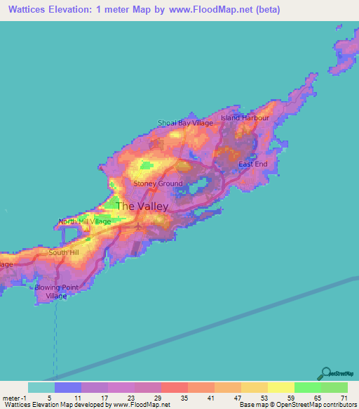 Wattices,Anguilla Elevation Map