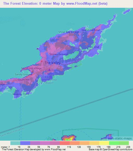 The Forest,Anguilla Elevation Map