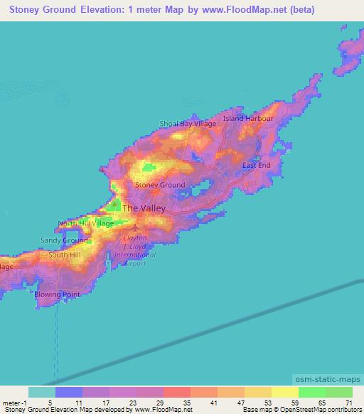 Stoney Ground,Anguilla Elevation Map