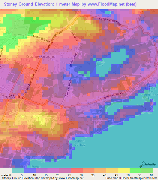 Stoney Ground,Anguilla Elevation Map